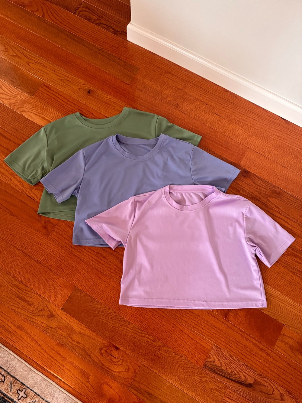 Set of 3 Cropped Tee Tops - Olive, Periwinkle, Lavender - SHEIN size S